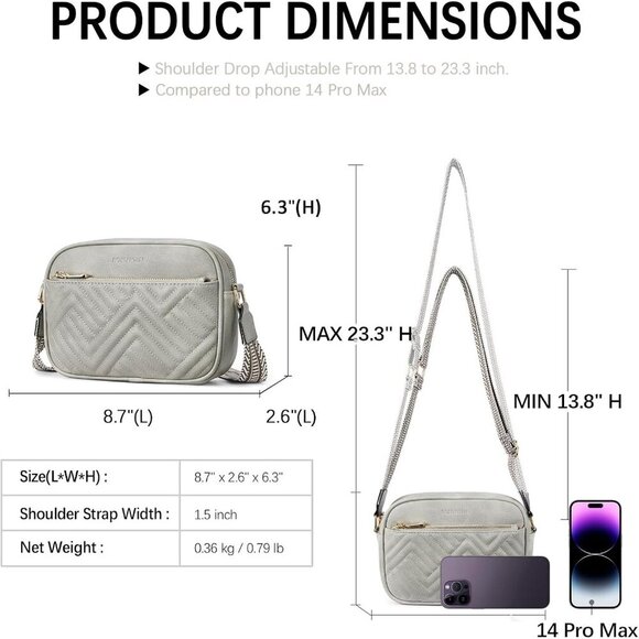 Women Grey Imported Vegan Leather Quilted Small Shoulder Crossbody Handbags - Picture 3 of 7